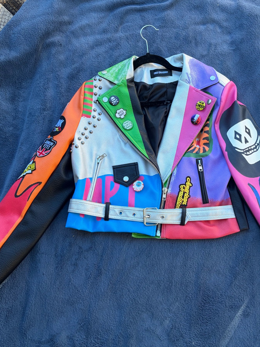 Multicolor Women’s Cropped PU Leather Moto Jacket
